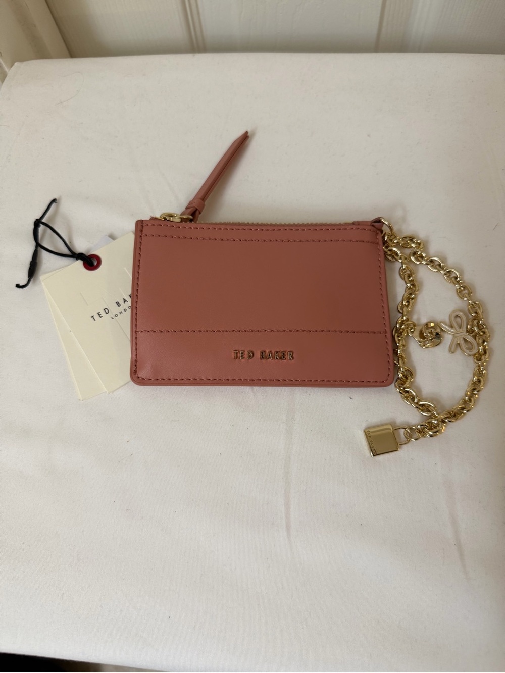 Ted Baker Rose Leather Card Holder with Gold Charm Chain